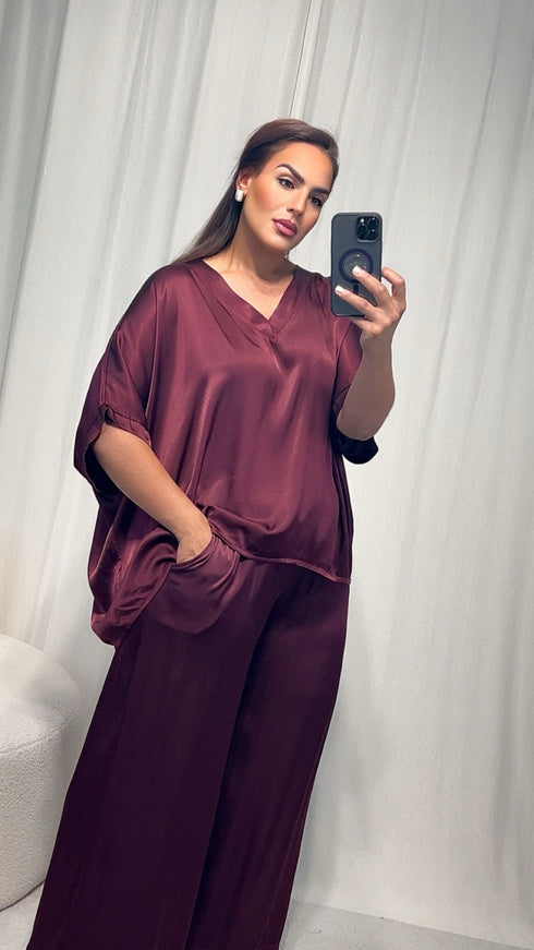 Pantalon satiné ARIANNA ceinture élastique.